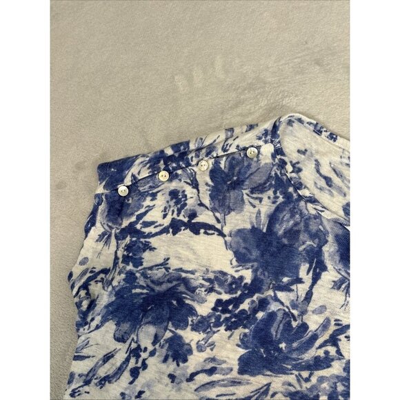 Cynthia Rowley 100% Linen Blue White Floral Cap Sleeves Top Women's Size Small - Picture 6 of 7